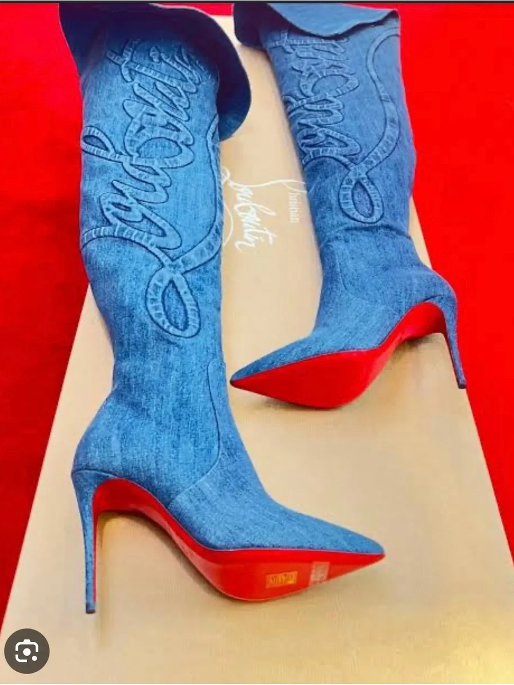Christian Louboutin Blue Denim Over-the-Knee Stiletto Boots